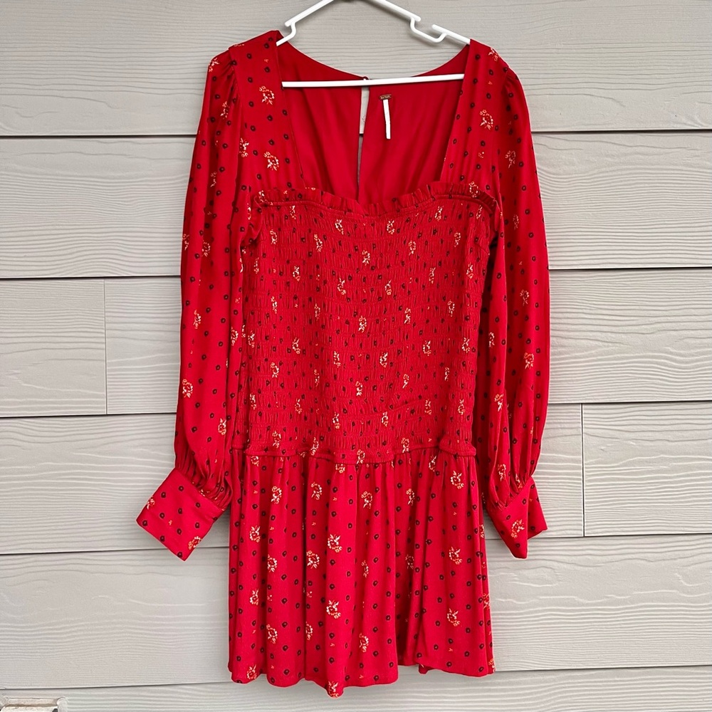 Free People Red Smocked Mini Dress